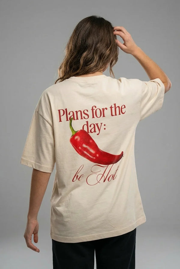 "SPICY MOOD" Women's Oversized OFF WHITE T-Shirt