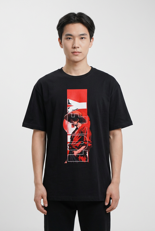 “GEAR FIFTH LUFFY" Oversized BLACK T-Shirt