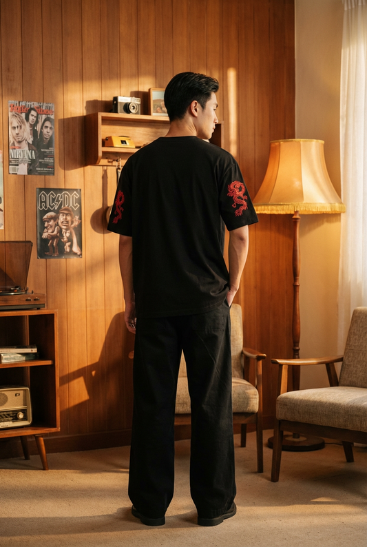 "TOKYO DRAGON" PREMIUM BLACK Terry Oversized T-Shirt