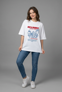 "BED & BRUNCH SOCIAL CLUB" Women's Oversized T-Shirt - White