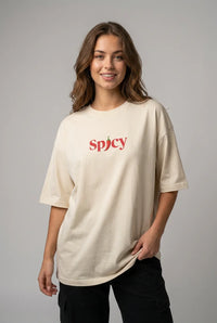 "SPICY MOOD" Women's Oversized OFF WHITE T-Shirt - Off White