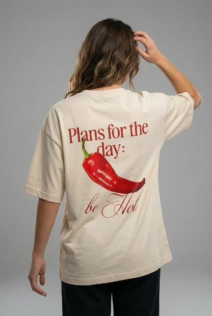 "SPICY MOOD" Women's Oversized OFF WHITE T-Shirt