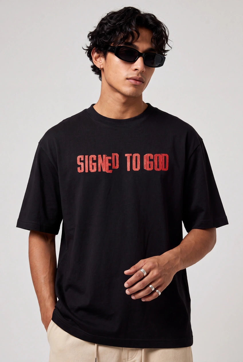 Sidhu Moosewala Signed To God Unisex Oversized T-Shirt - Black