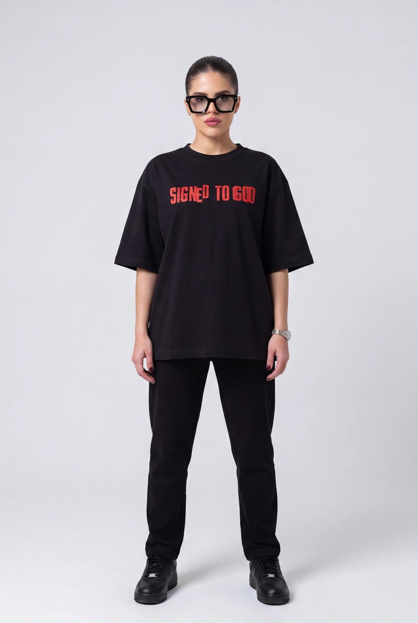 Sidhu Moosewala Signed To God Unisex Oversized T-Shirt - Black