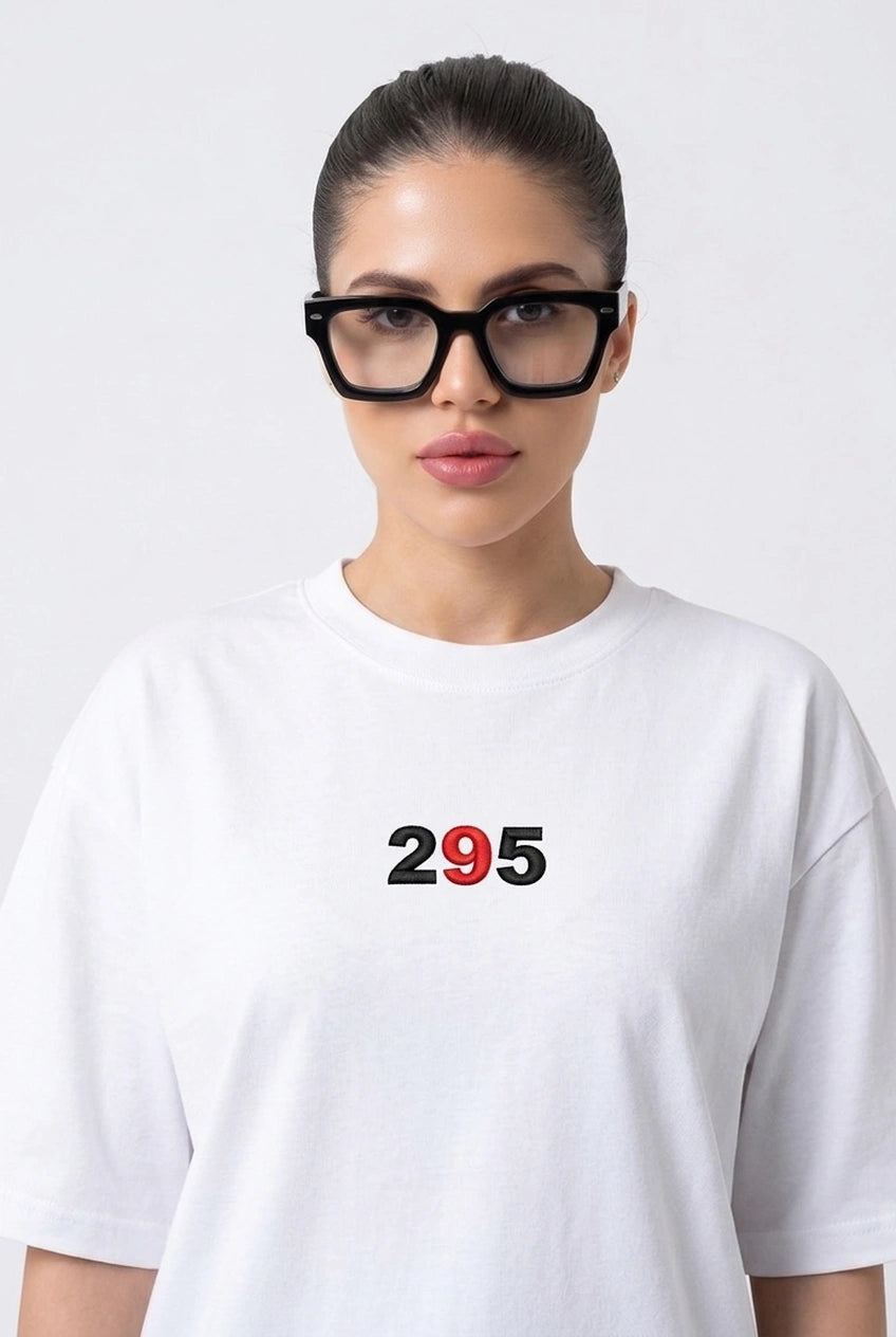 295 Sidhu Moosewala Unisex Embroidered Oversized T-Shirt - White