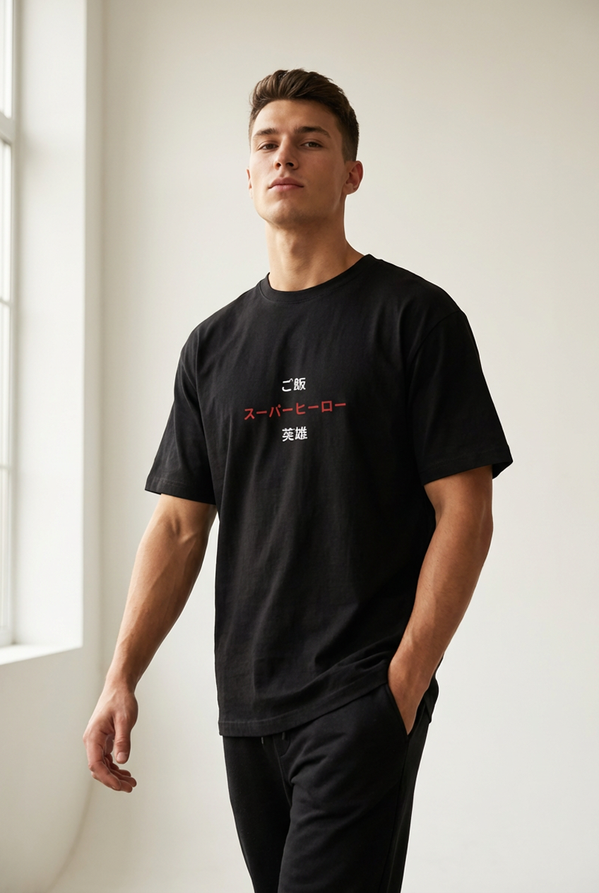 "SUPER HERO GOHAN" Oversized BLACK T-Shirt