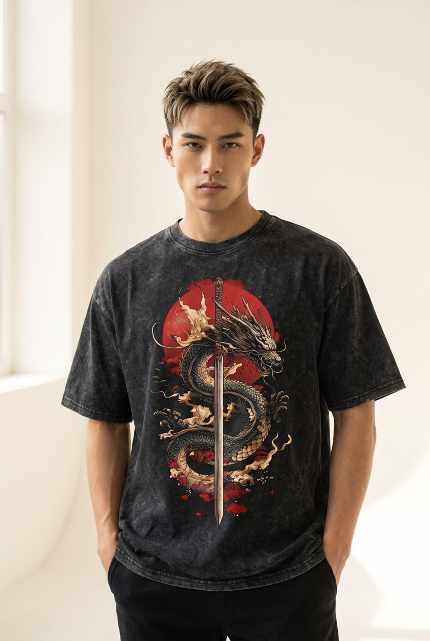 Dragon's Blade | PREMIUM Oversized ACID WASH BLACK T-Shirt