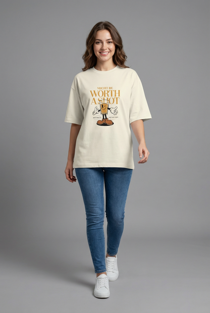 "TAKE THE SHOT" Women's Oversized OFF WHITE T-Shirt