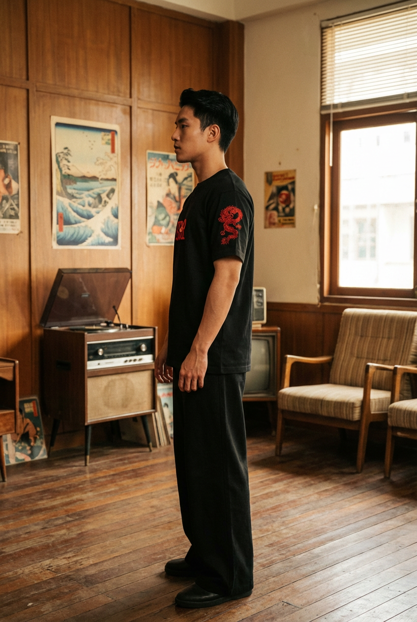 "TOKYO DRAGON" PREMIUM BLACK Terry Oversized T-Shirt