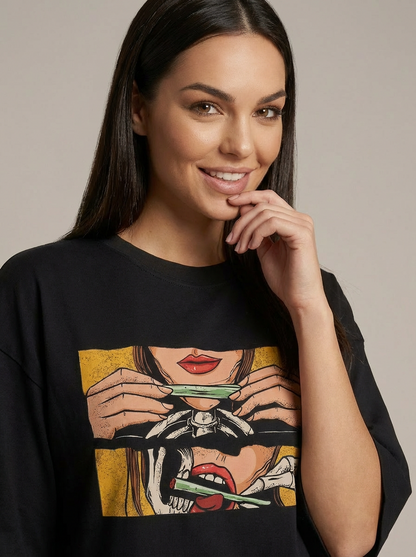 "PEACE MODE" Women's Oversized BLACK T-Shirt