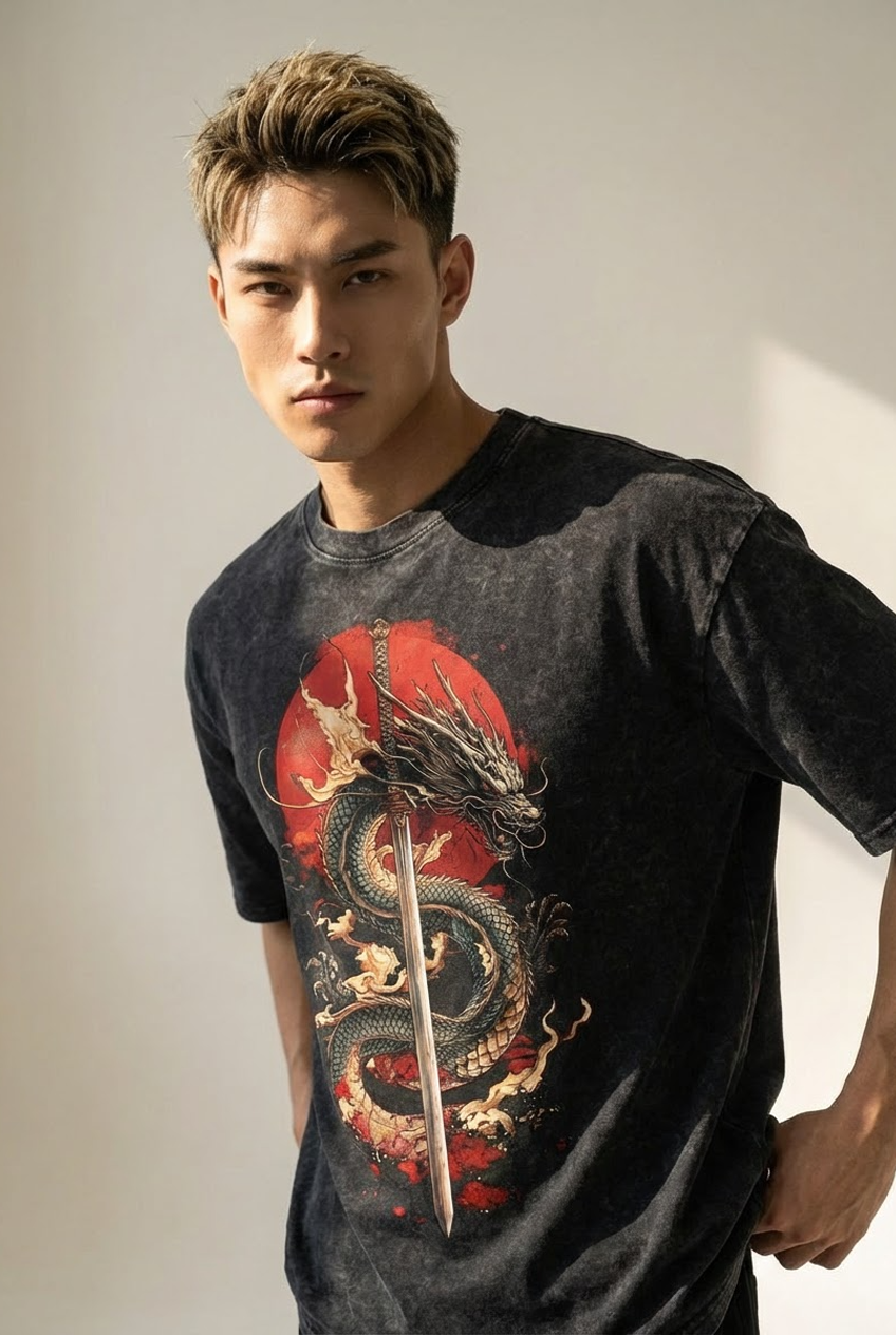 Dragon's Blade | PREMIUM Oversized ACID WASH BLACK T-Shirt