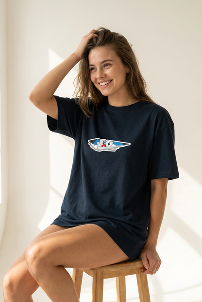 “DORAEMON THE TIME TRAVELER" Unisex Oversized NAVY BLUE T-Shirt