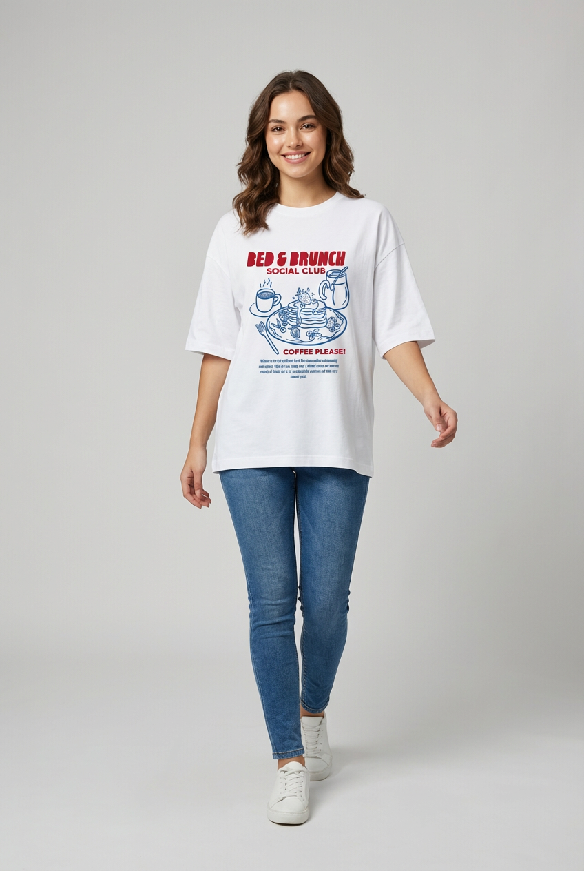 "BED & BRUNCH SOCIAL CLUB" Women's Oversized T-Shirt