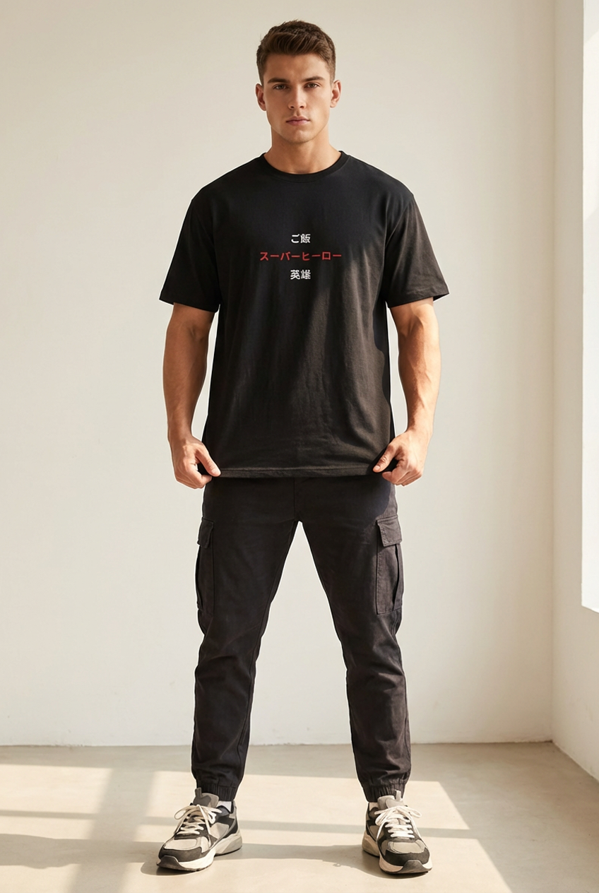 "SUPER HERO GOHAN" Oversized BLACK T-Shirt