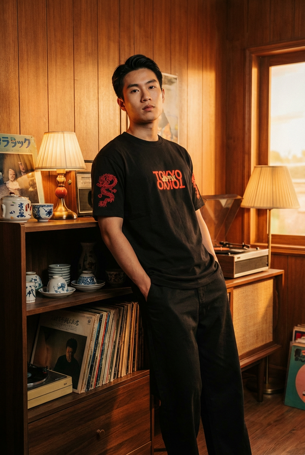 "TOKYO DRAGON" PREMIUM BLACK Terry Oversized T-Shirt