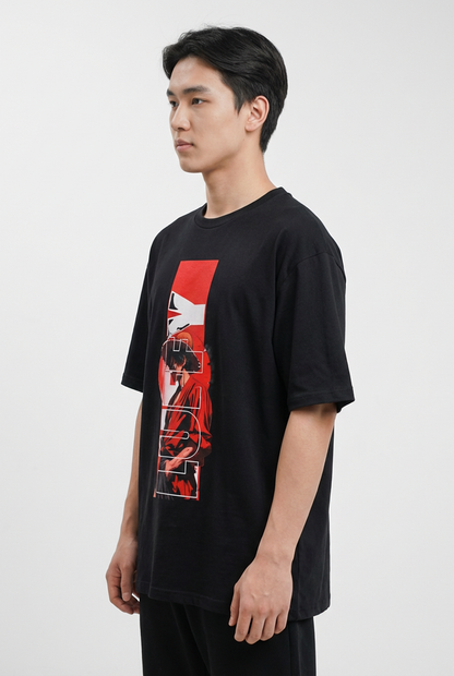 “GEAR FIFTH LUFFY" Oversized BLACK T-Shirt