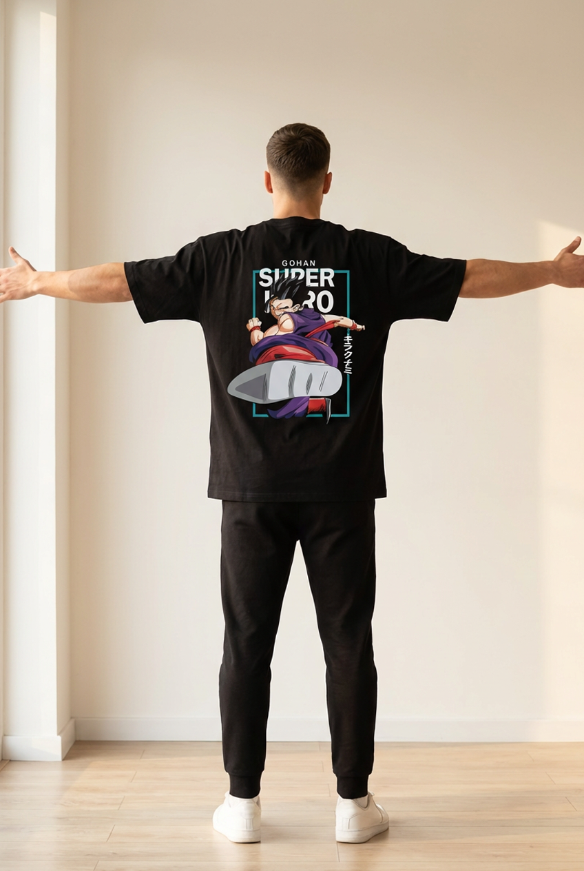 "SUPER HERO GOHAN" Oversized BLACK T-Shirt