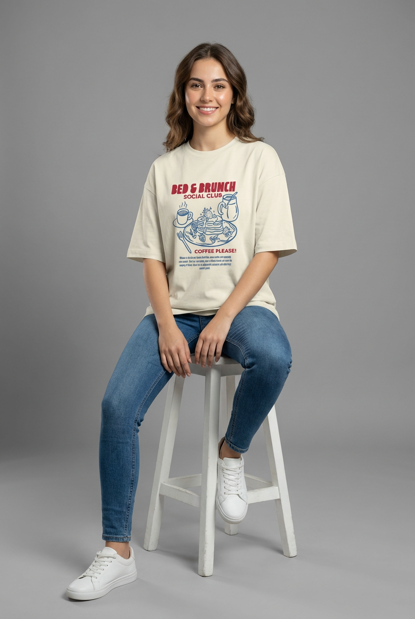 "BED & BRUNCH SOCIAL CLUB" Women's Oversized T-Shirt