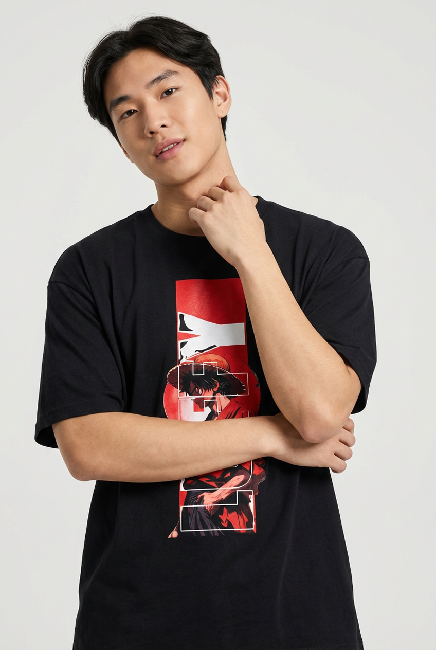 “GEAR FIFTH LUFFY" Oversized BLACK T-Shirt