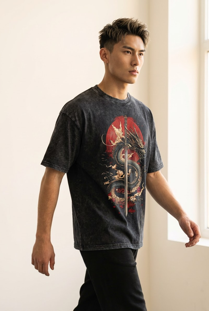 Dragon's Blade | PREMIUM Oversized ACID WASH BLACK T-Shirt