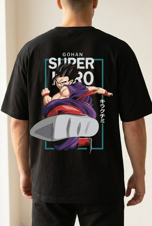 "SUPER HERO GOHAN" Oversized BLACK T-Shirt