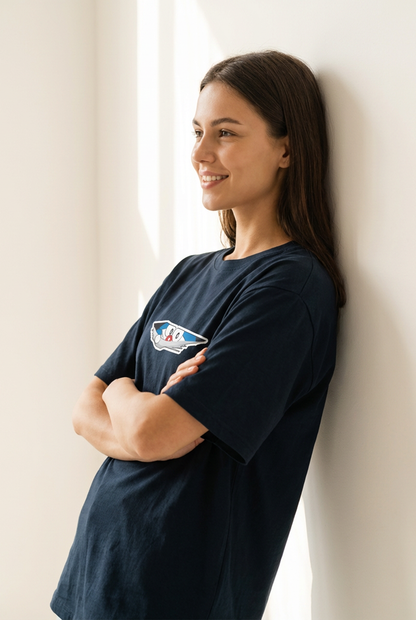“DORAEMON THE TIME TRAVELER" Unisex Oversized NAVY BLUE T-Shirt