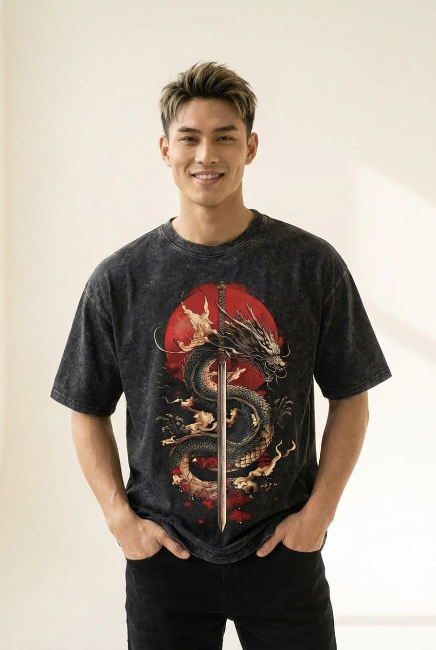 Dragon's Blade | PREMIUM Oversized ACID WASH BLACK T-Shirt