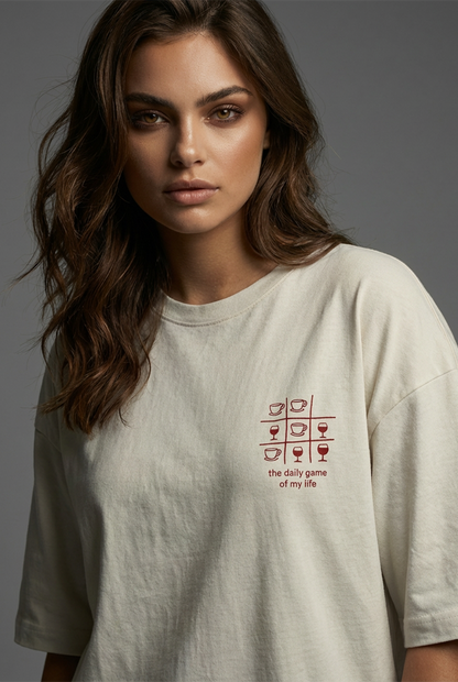 "THE DAILY GAME OF MY LIFE" Women's Oversized OFF WHITE T-Shirt