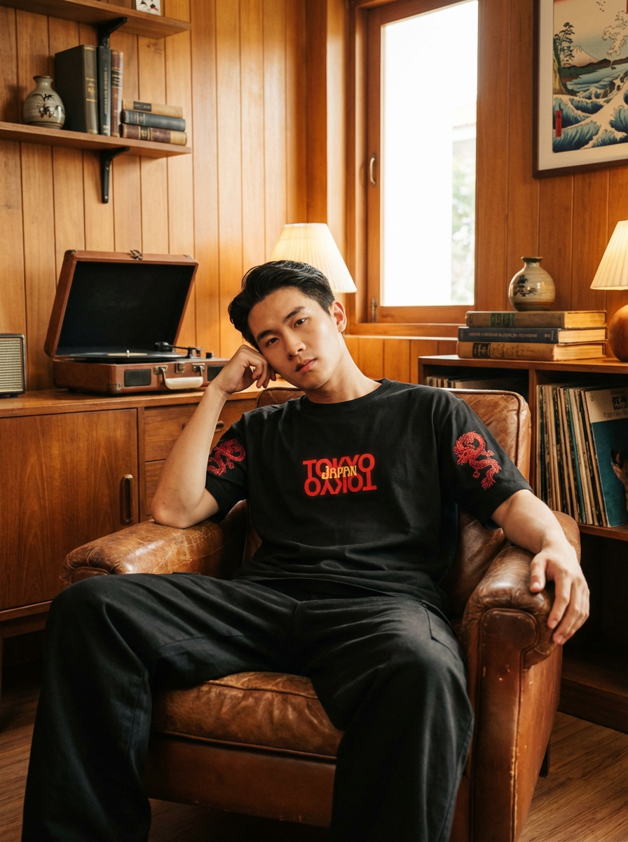 "TOKYO DRAGON" PREMIUM BLACK Terry Oversized T-Shirt