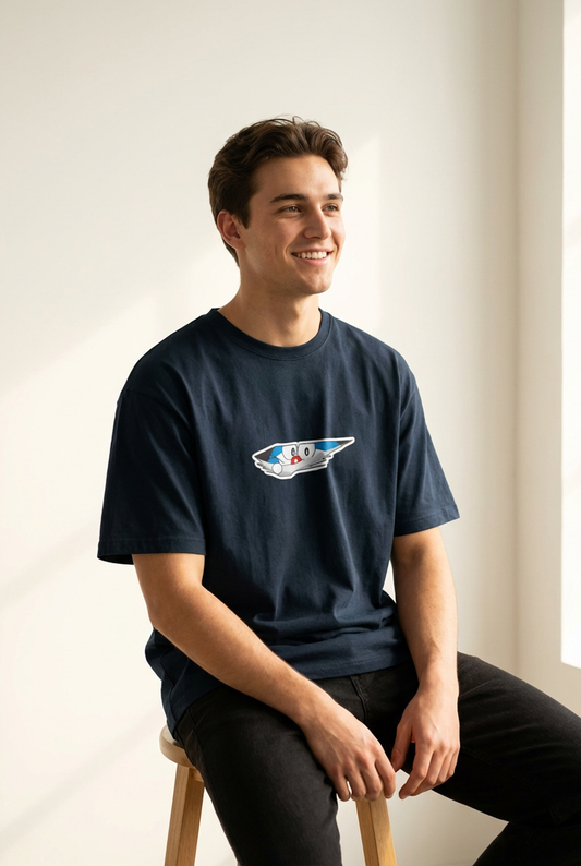 “DORAEMON THE TIME TRAVELER" Unisex Oversized NAVY BLUE T-Shirt