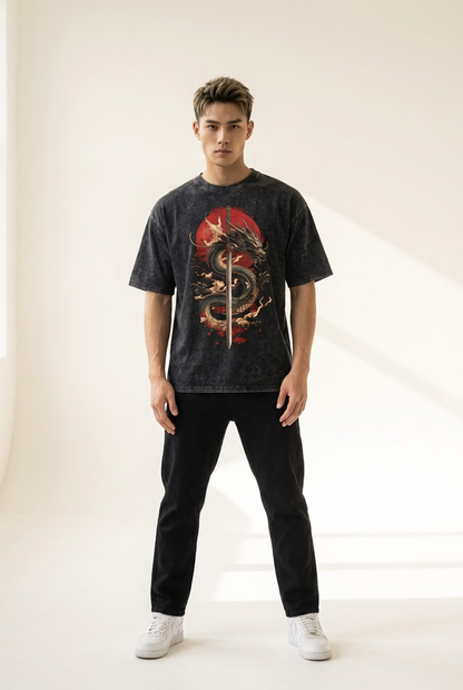 Dragon's Blade | PREMIUM Oversized ACID WASH BLACK T-Shirt