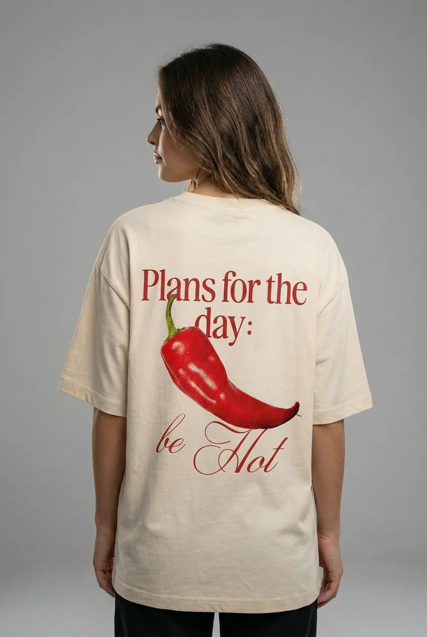 "SPICY MOOD" Women's Oversized OFF WHITE T-Shirt