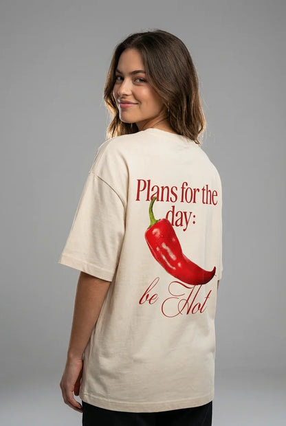 "SPICY MOOD" Women's Oversized OFF WHITE T-Shirt